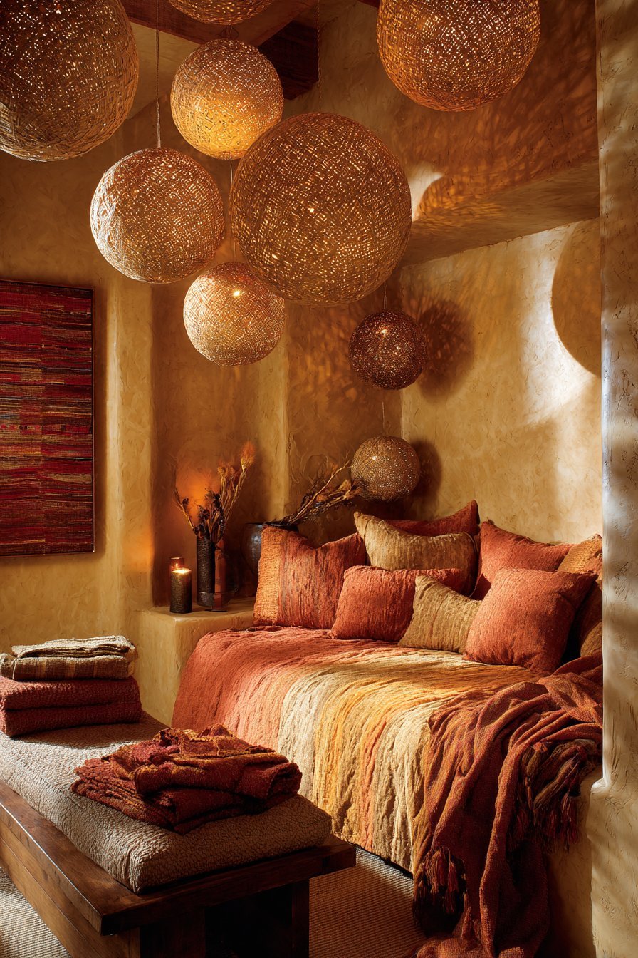 Layered Rattan Pendant Light Installation