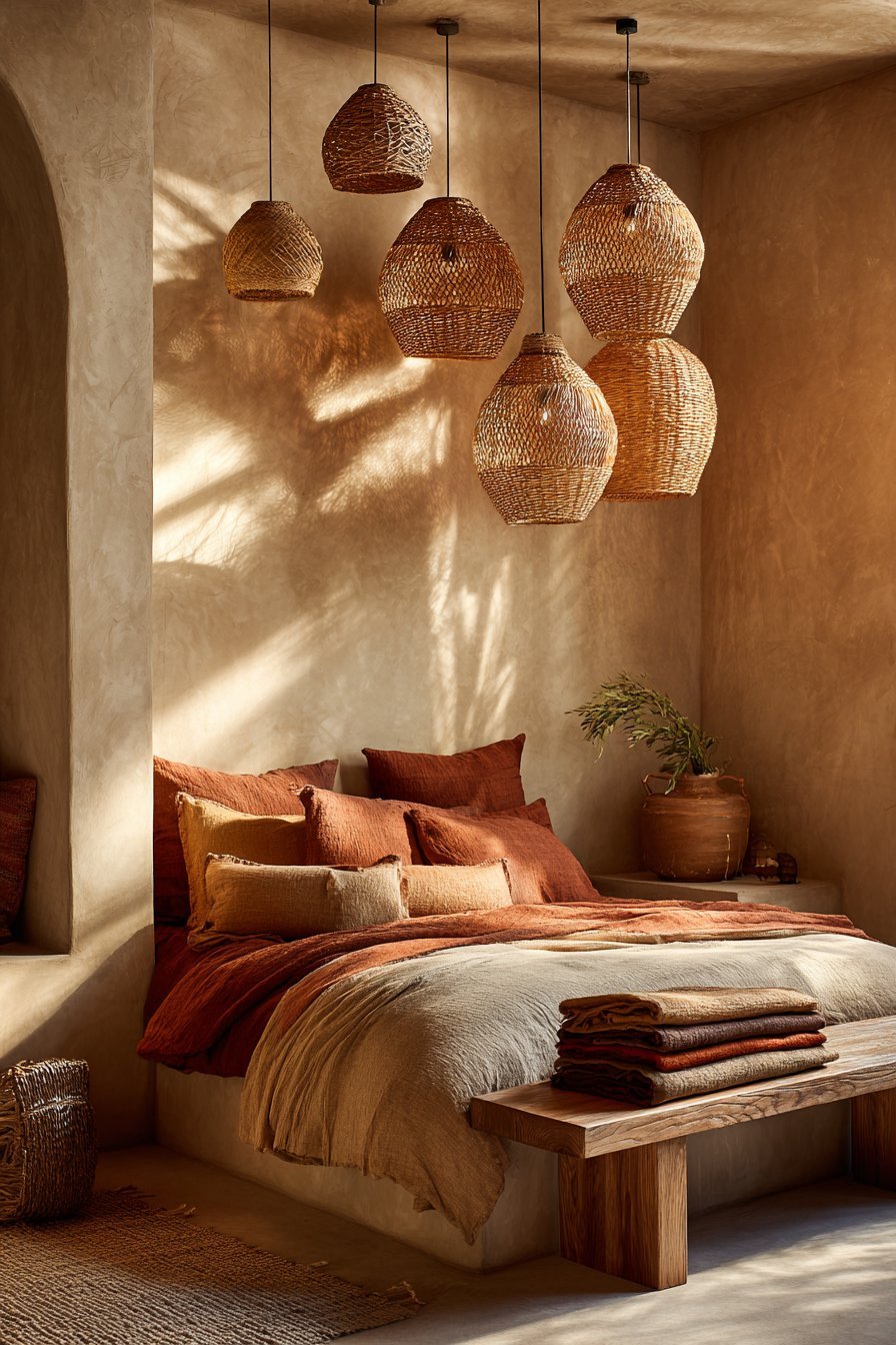 Layered Rattan Pendant Light Installation