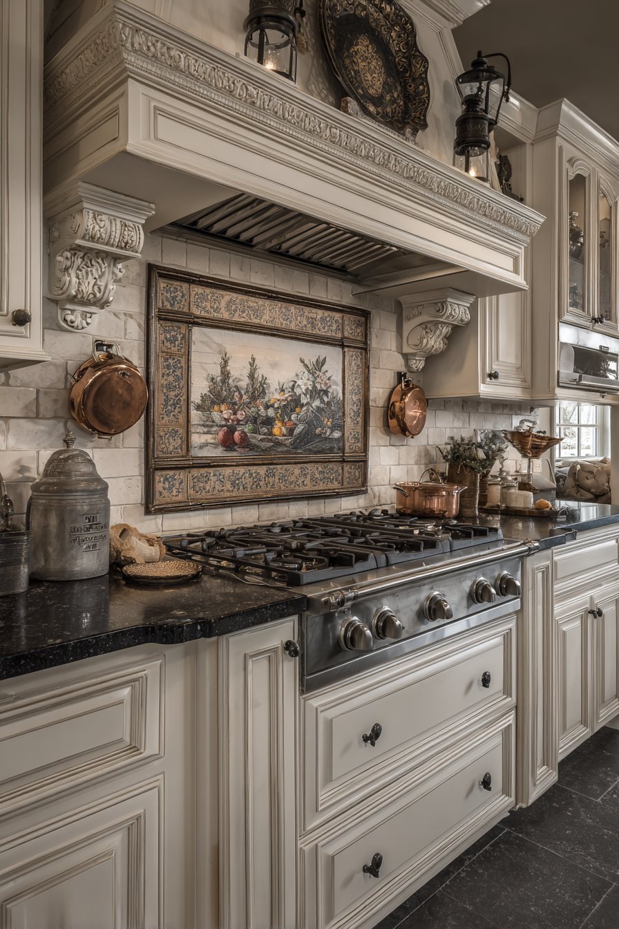 Traditional Breakfast Bar with Check Pattern Stools