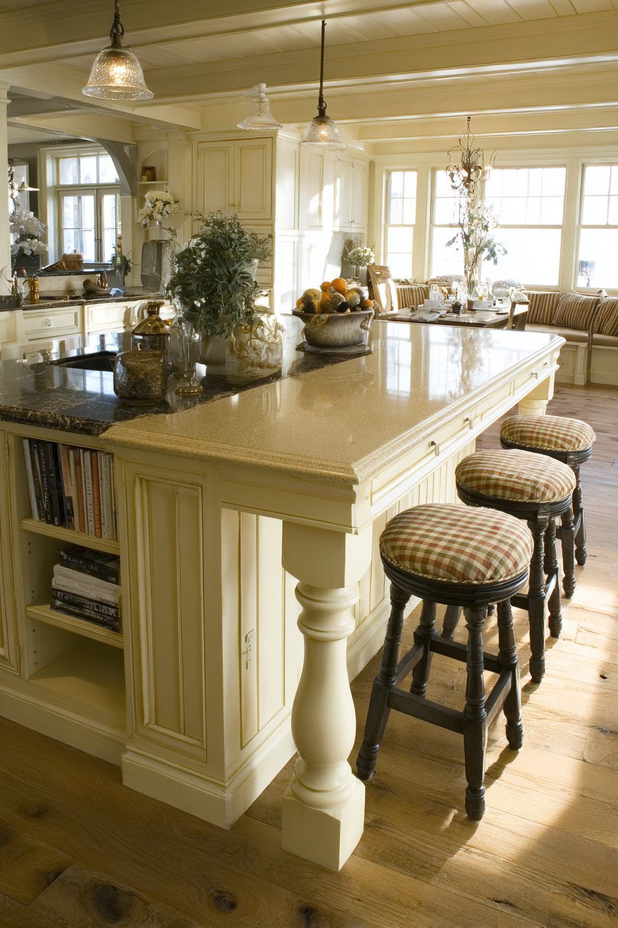 Traditional Breakfast Bar with Check Pattern Stools