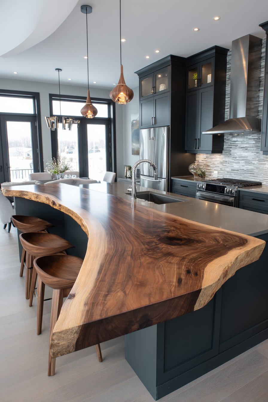 Live-Edge Peninsula with Walnut Countertop