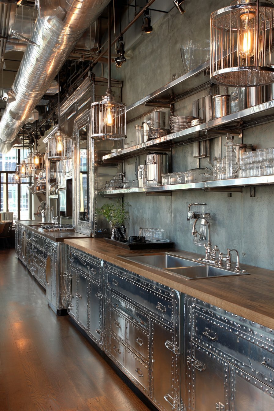 Riveted Metal Cabinetry with Factory Latches
