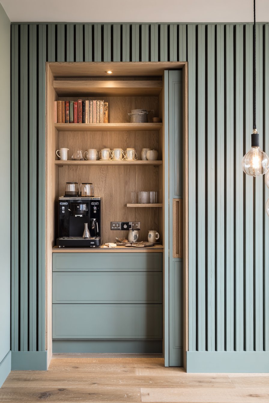 Whitewashed Shiplap with Floating Shelf System