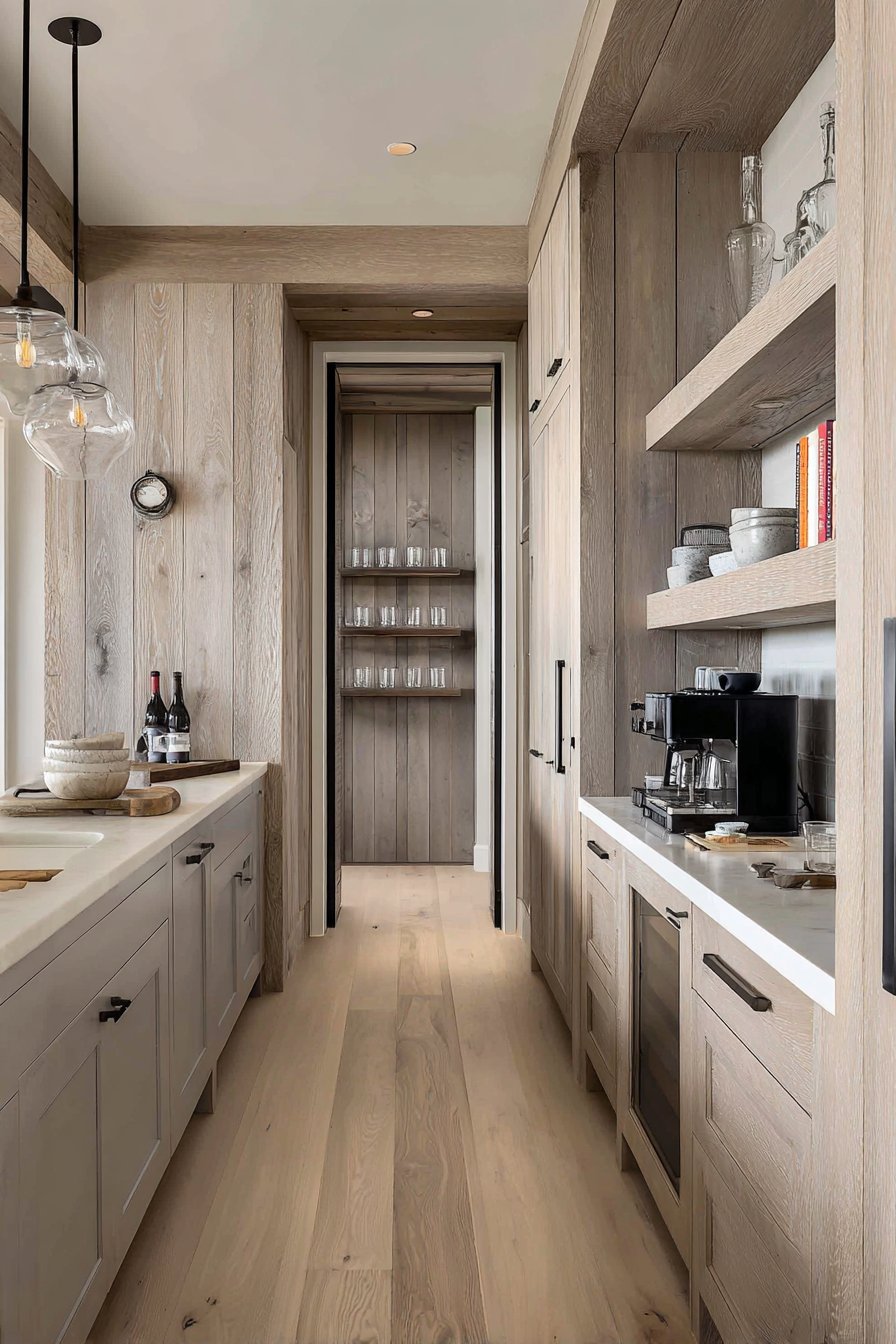 Whitewashed Shiplap with Floating Shelf System