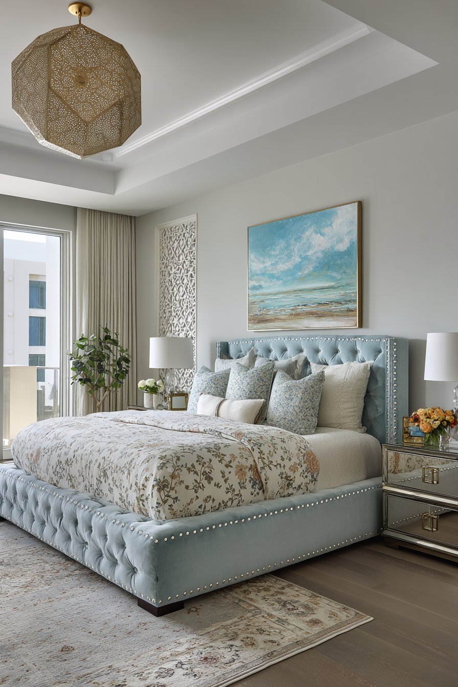 Luxe Light Blue Velvet with Metallic Accents