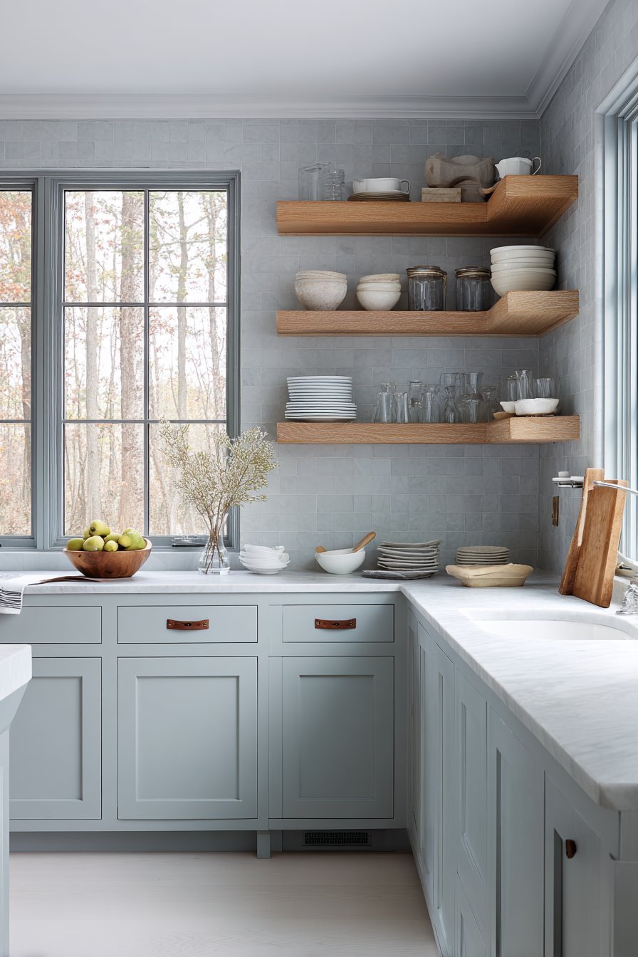 Open Shelving Grey Kitchen