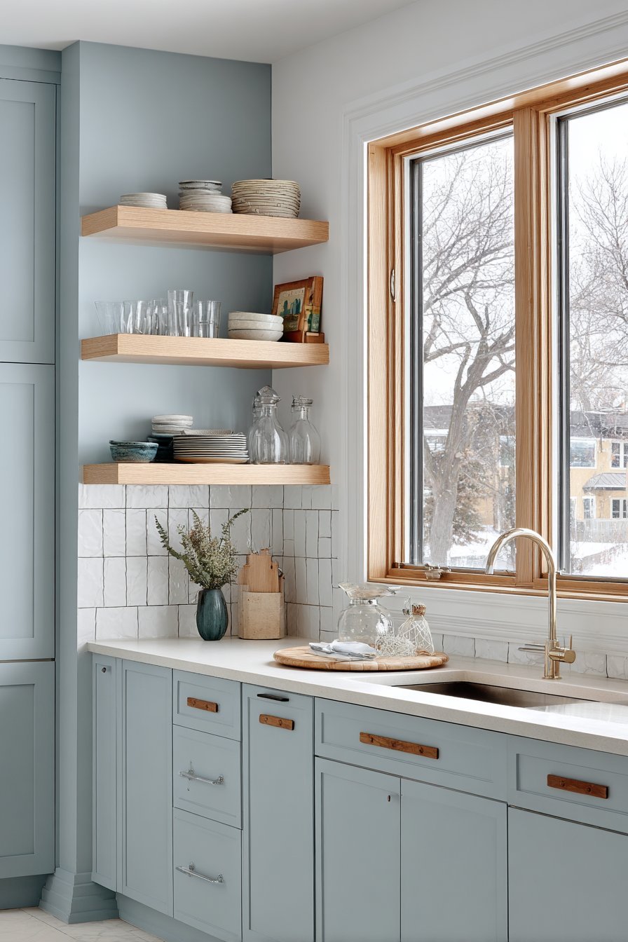 Open Shelving Grey Kitchen