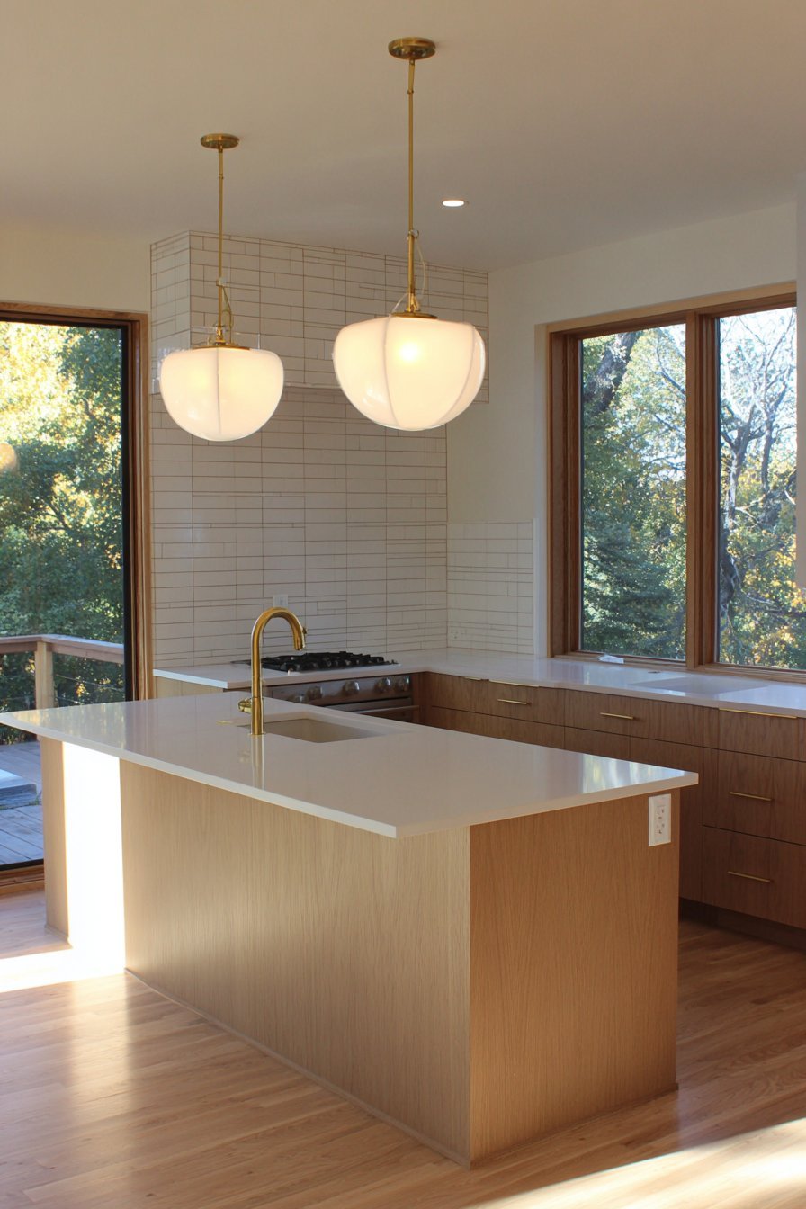 Warm Oak Kitchen with Brass Accents