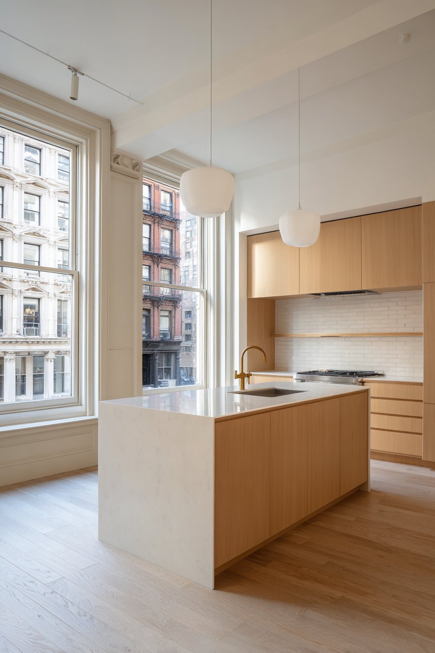 Warm Oak Kitchen with Brass Accents