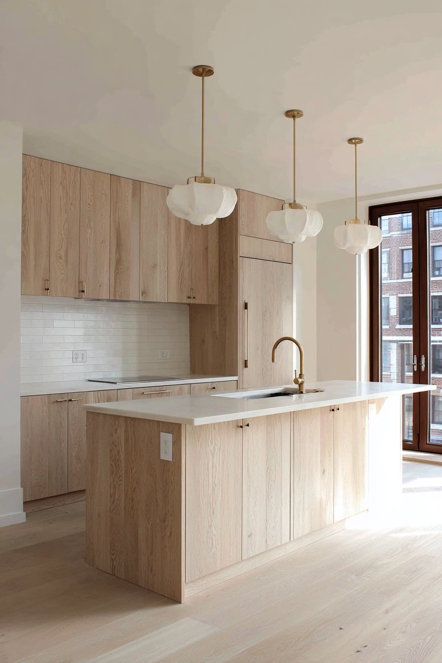 Warm Oak Kitchen with Brass Accents