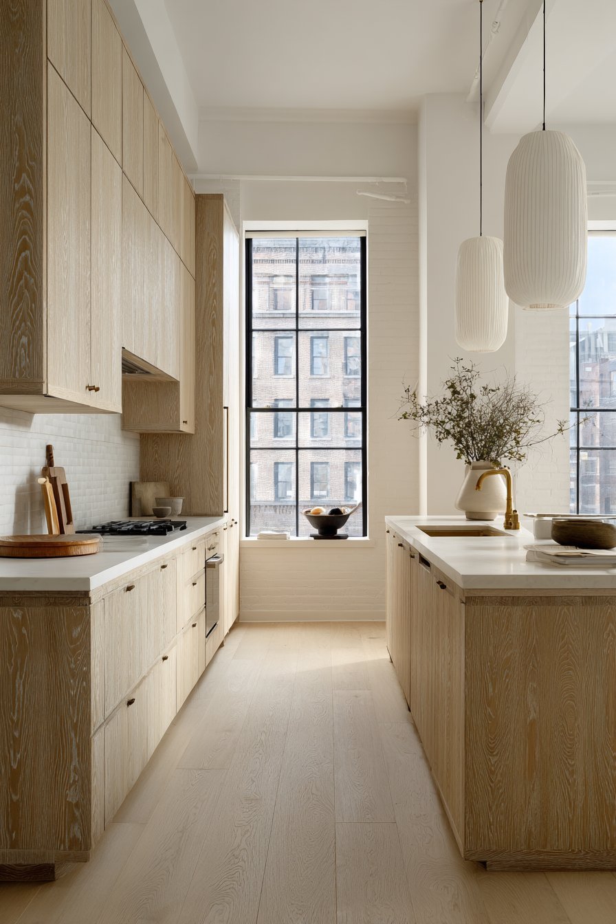 Warm Oak Kitchen with Brass Accents
