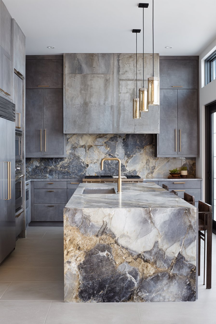 Industrial-Luxe Concrete with Quartzite Drama