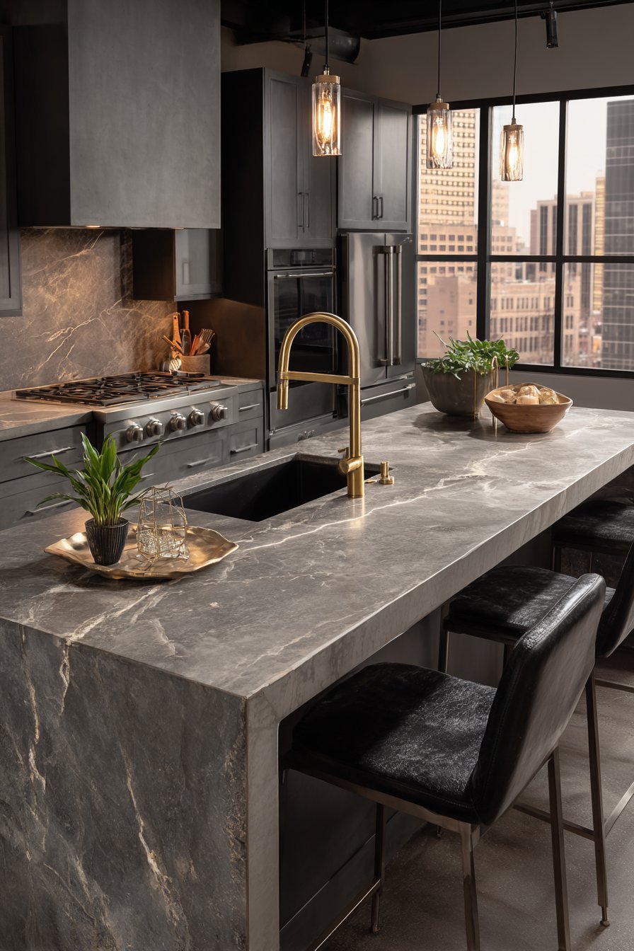 Industrial-Luxe Concrete with Quartzite Drama