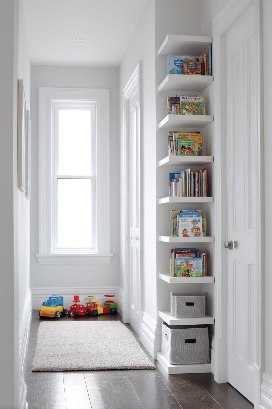 Compact Vertical Tall Narrow White Bookcase