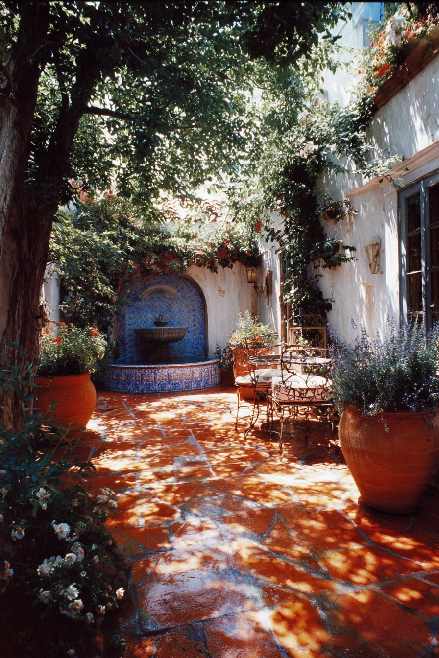 Mediterranean Courtyard with Fountain