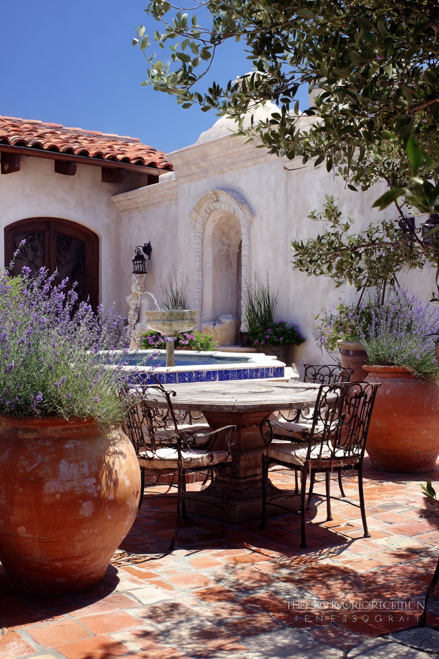 Mediterranean Courtyard with Fountain