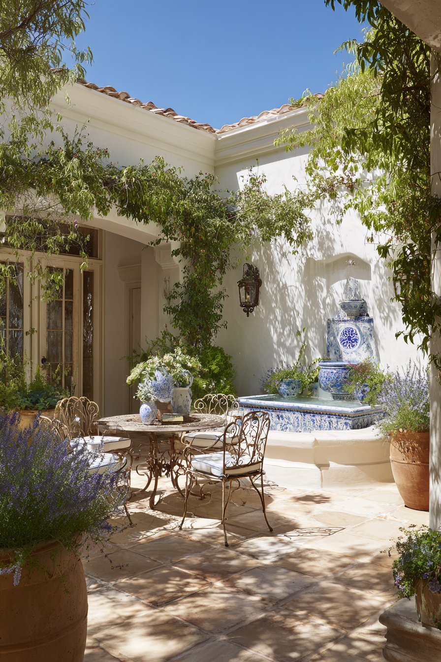 Mediterranean Courtyard with Fountain