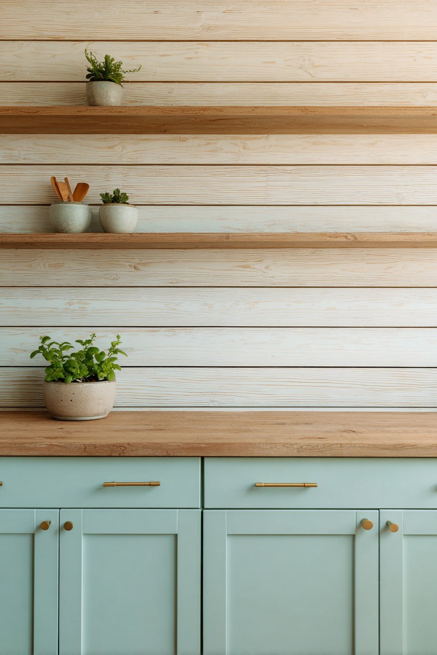Horizontal Wood Plank Backsplash