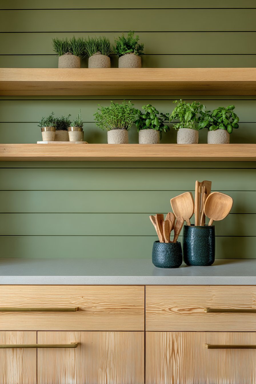 Horizontal Wood Plank Backsplash