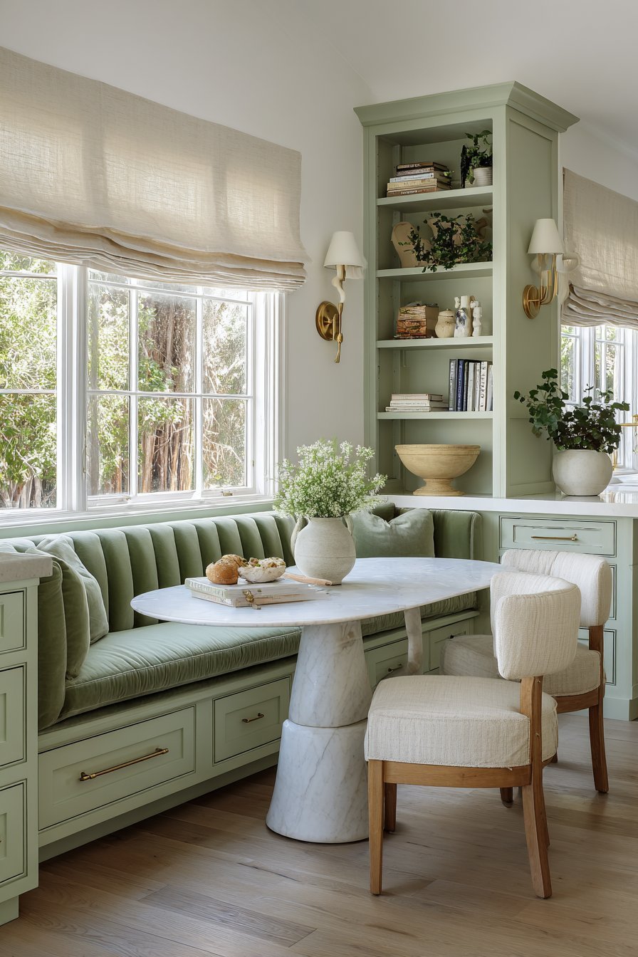 Cozy Sage Green Breakfast Nook Integration