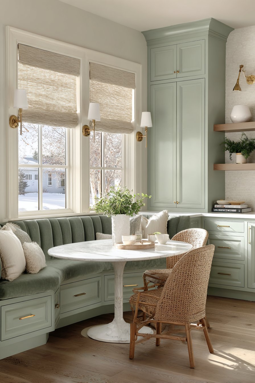 Cozy Sage Green Breakfast Nook Integration