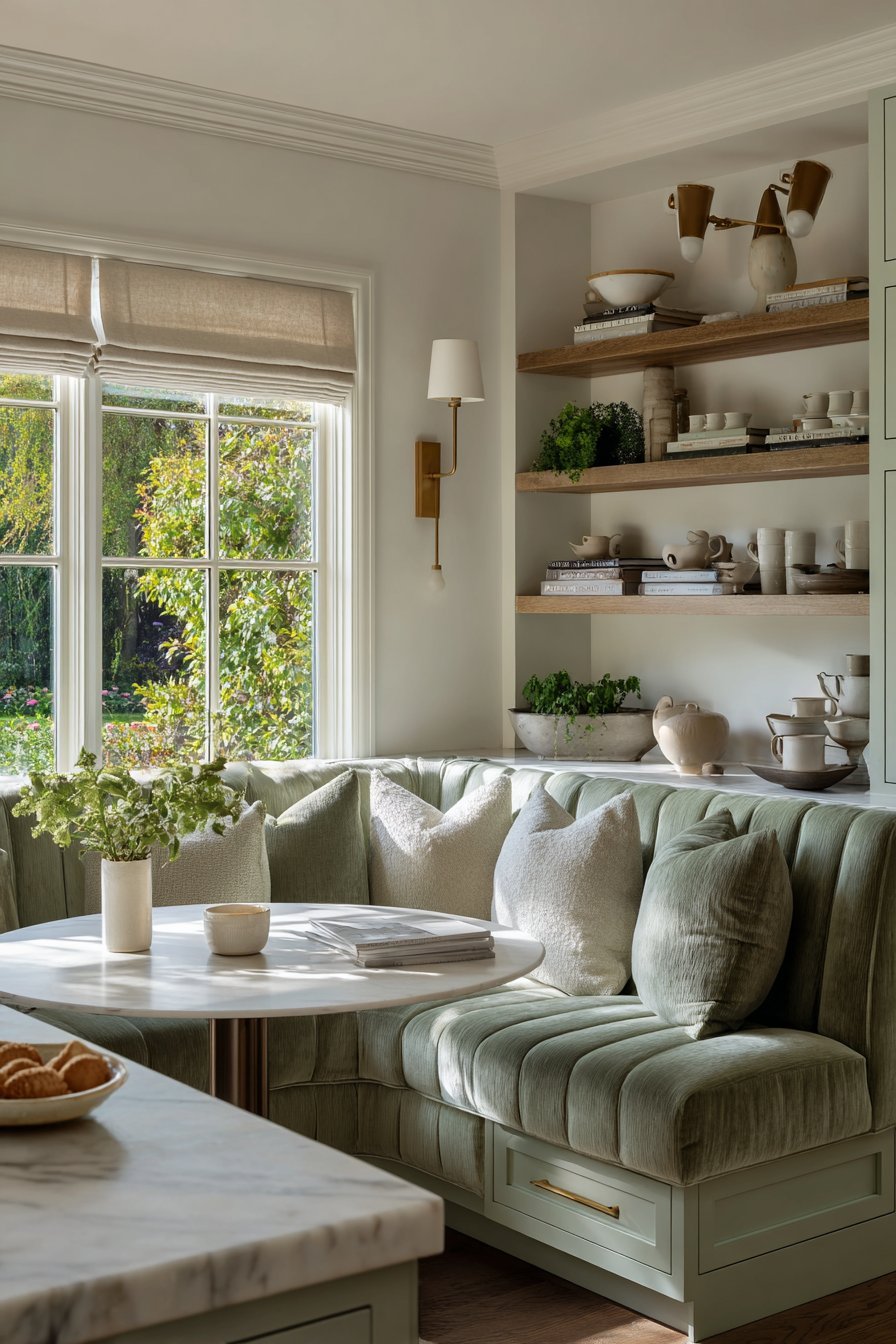 Cozy Sage Green Breakfast Nook Integration