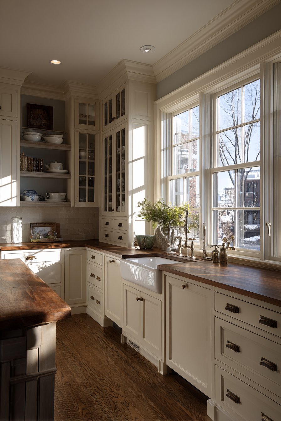 Traditional Scullery with Chicken Wire Cabinet Inserts