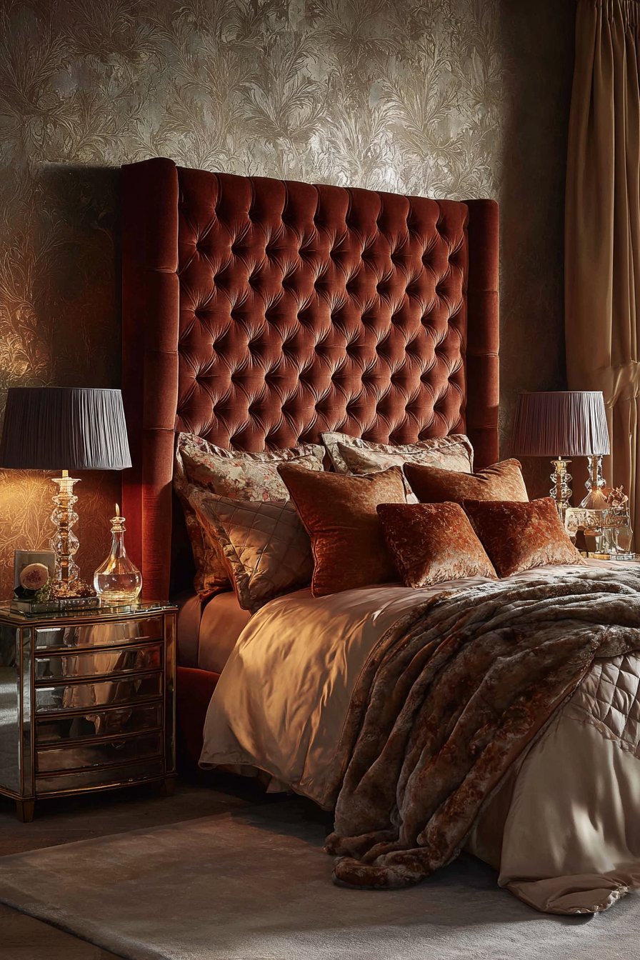 Tufted Velvet Glamour with Metallic Wallpaper