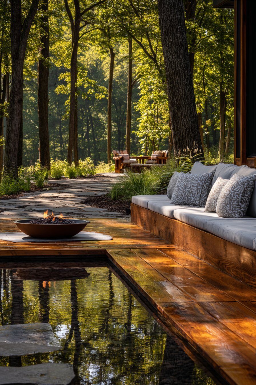 Ground-Level Pine Deck with Built-In Seating