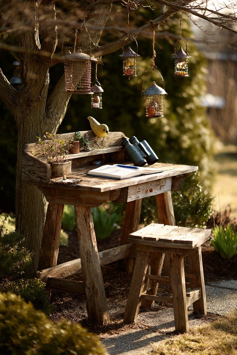 Wooden Bird Watching Station