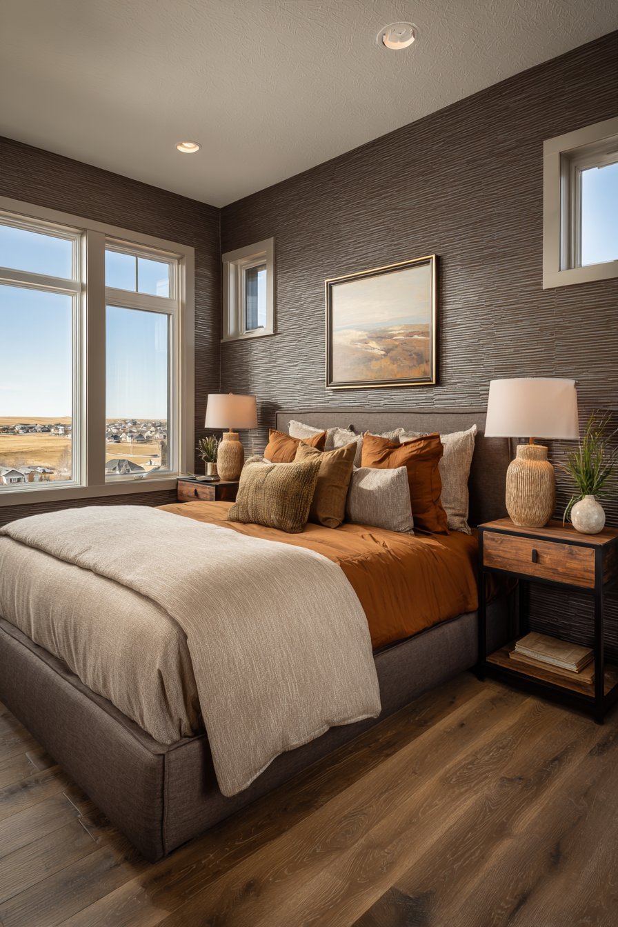 Chocolate 3D Panels with Taupe Linen