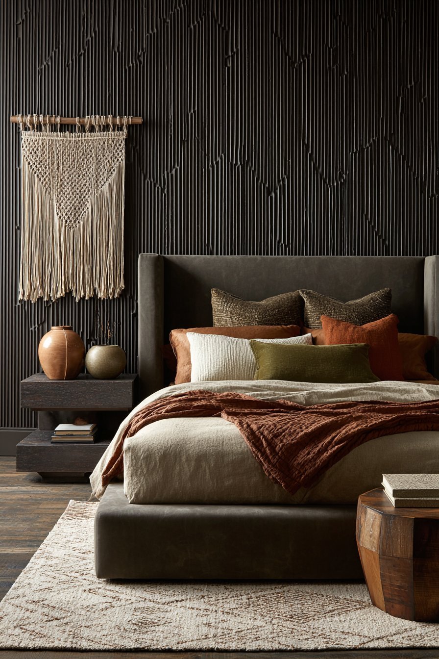 Chocolate 3D Panels with Taupe Linen