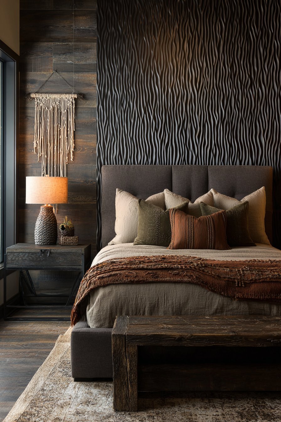 Chocolate 3D Panels with Taupe Linen