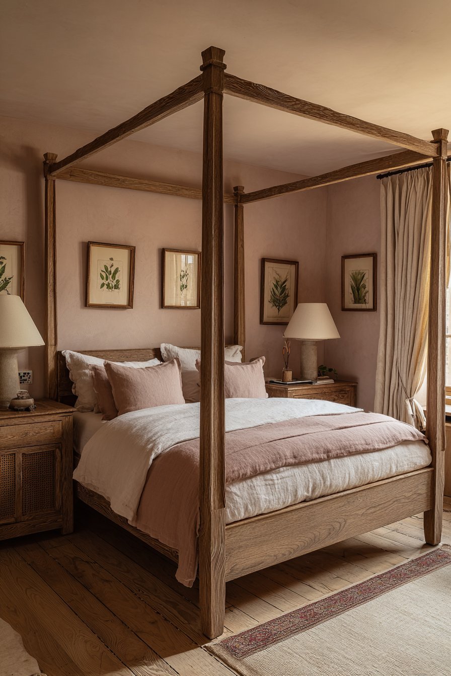 Four-Poster Oak with Graduated Linens