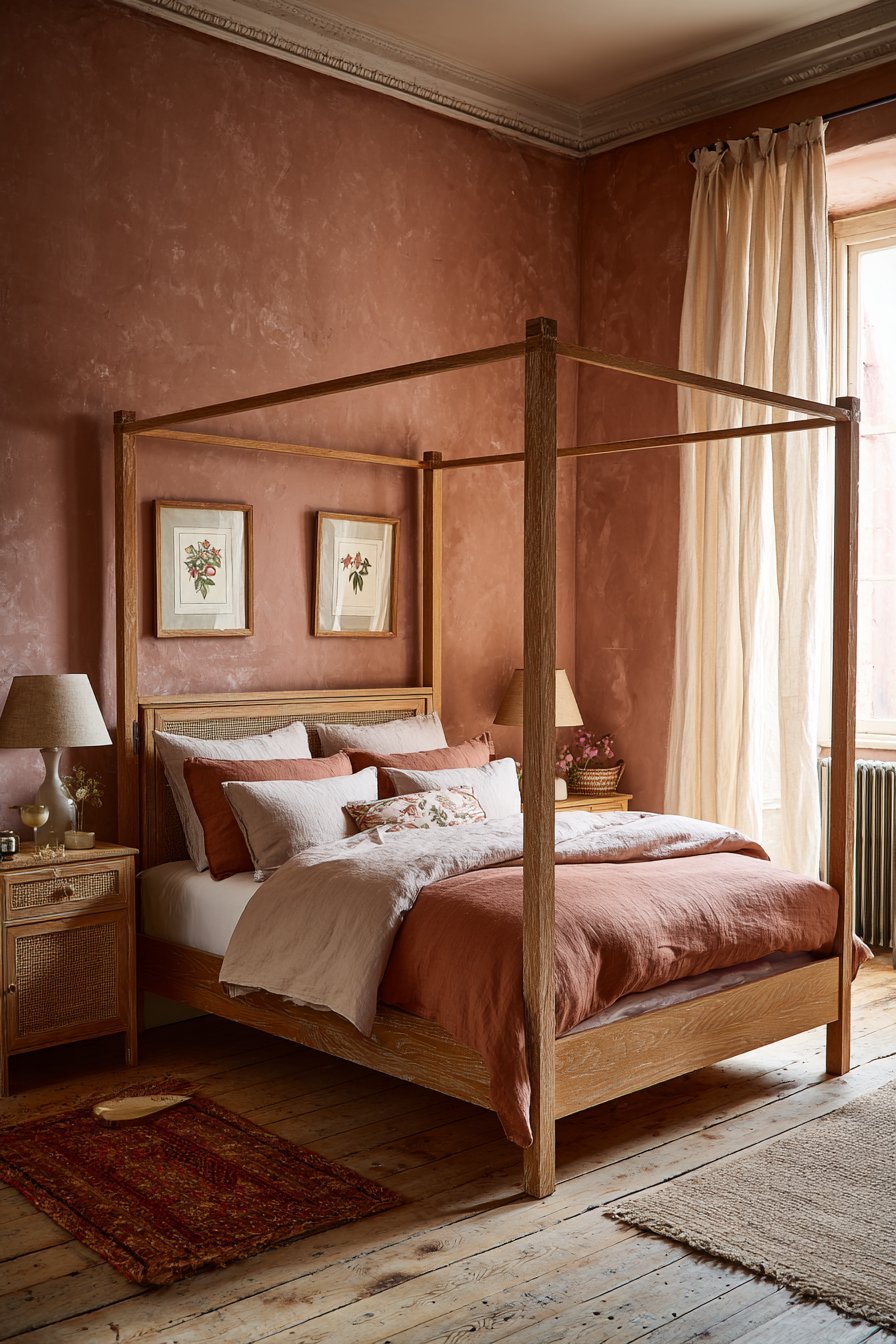 Four-Poster Oak with Graduated Linens