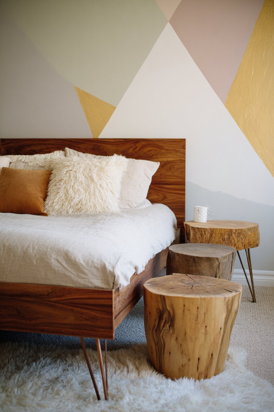 Hand-Painted Geometric Mural with Gold Leaf