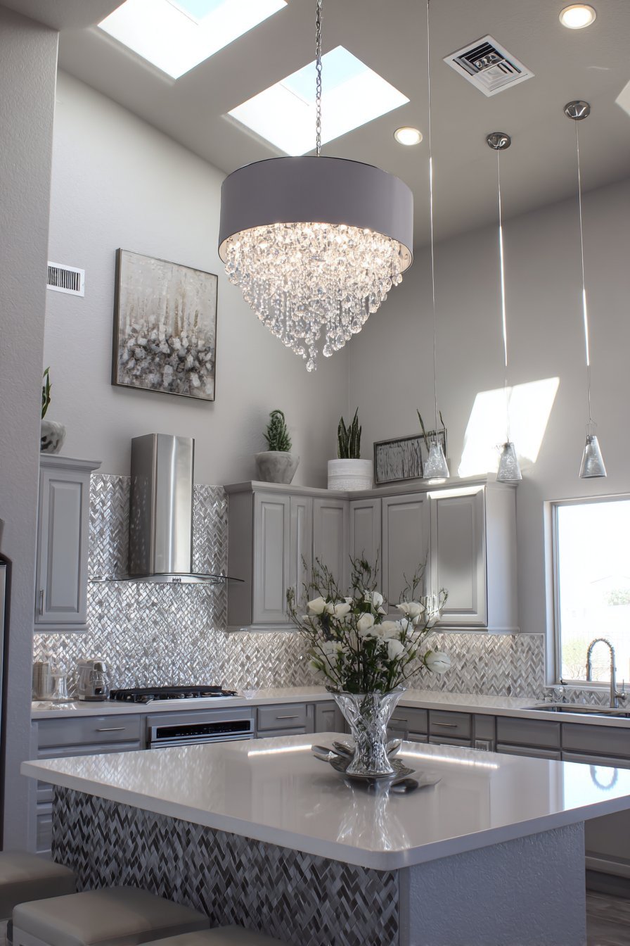 Layered Grey Kitchen Lighting Design
