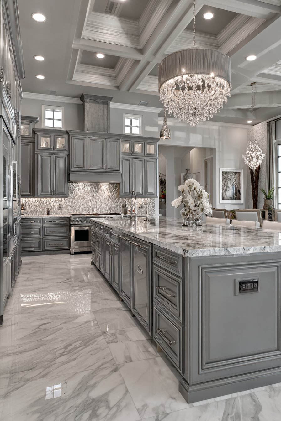 Layered Grey Kitchen Lighting Design