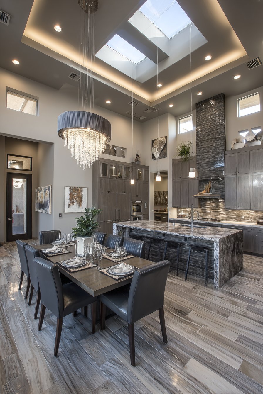Layered Grey Kitchen Lighting Design