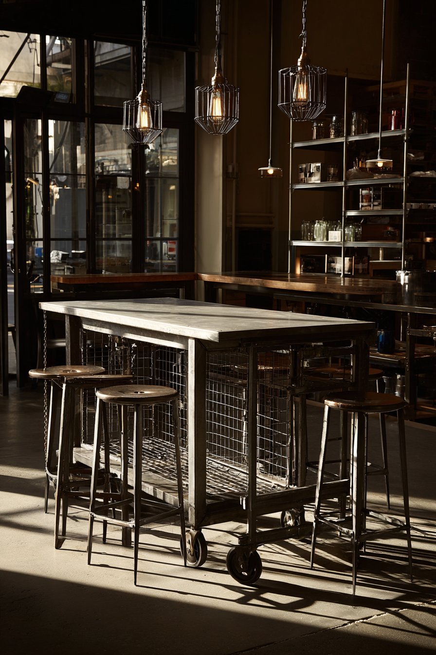 Exposed Steel Beams with Zinc Countertops