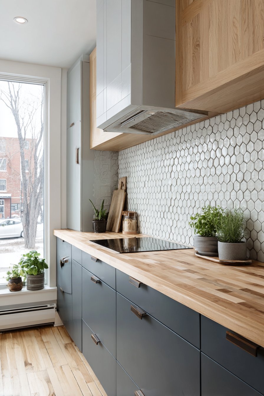 Dual-Tone Cabinet Scheme with Butcher Block Warmth
