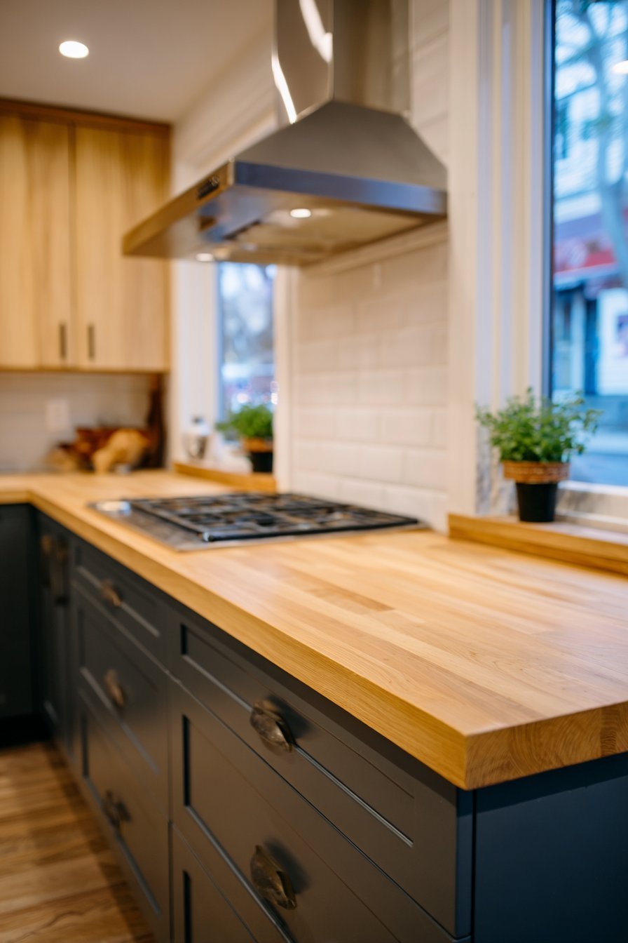 Dual-Tone Cabinet Scheme with Butcher Block Warmth