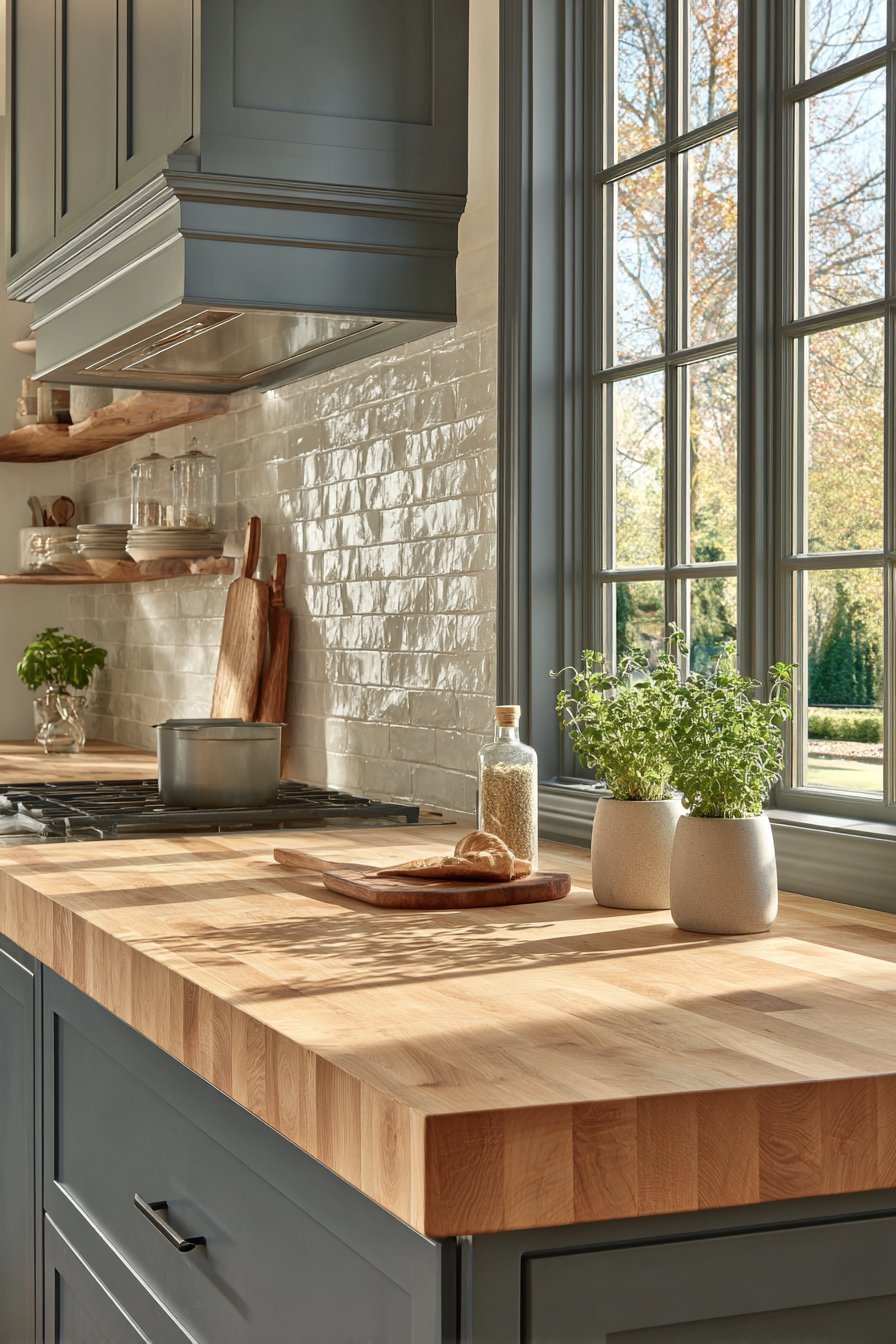 Dual-Tone Cabinet Scheme with Butcher Block Warmth