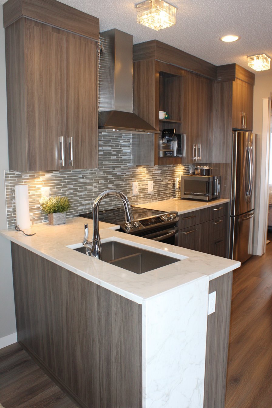 Sleek Grey Galley with Glass Mosaic Shimmer