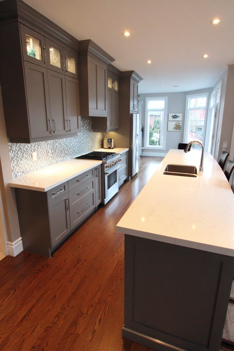 Sleek Grey Galley with Glass Mosaic Shimmer