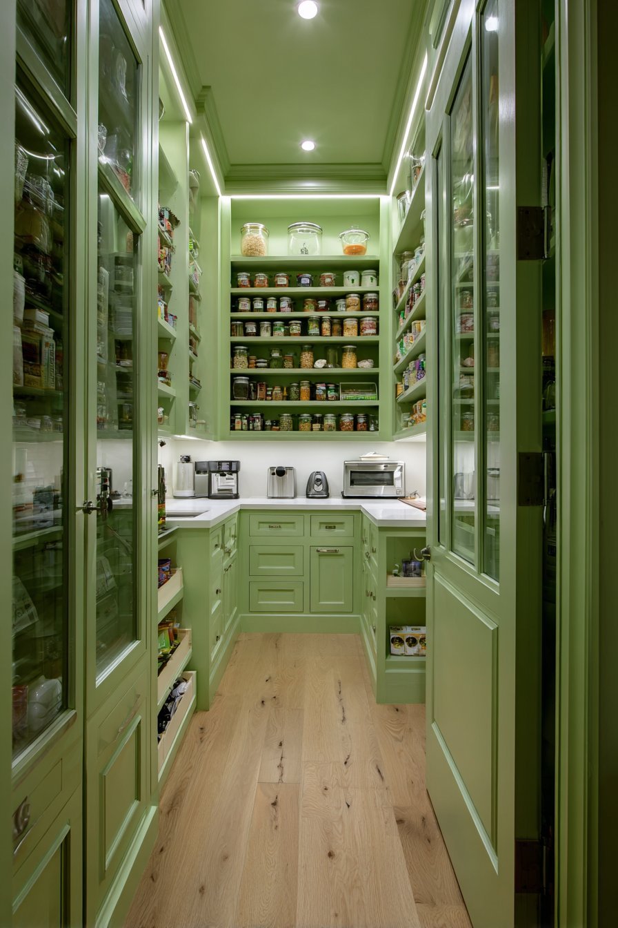 Organized Mint Green Kitchen Pantry