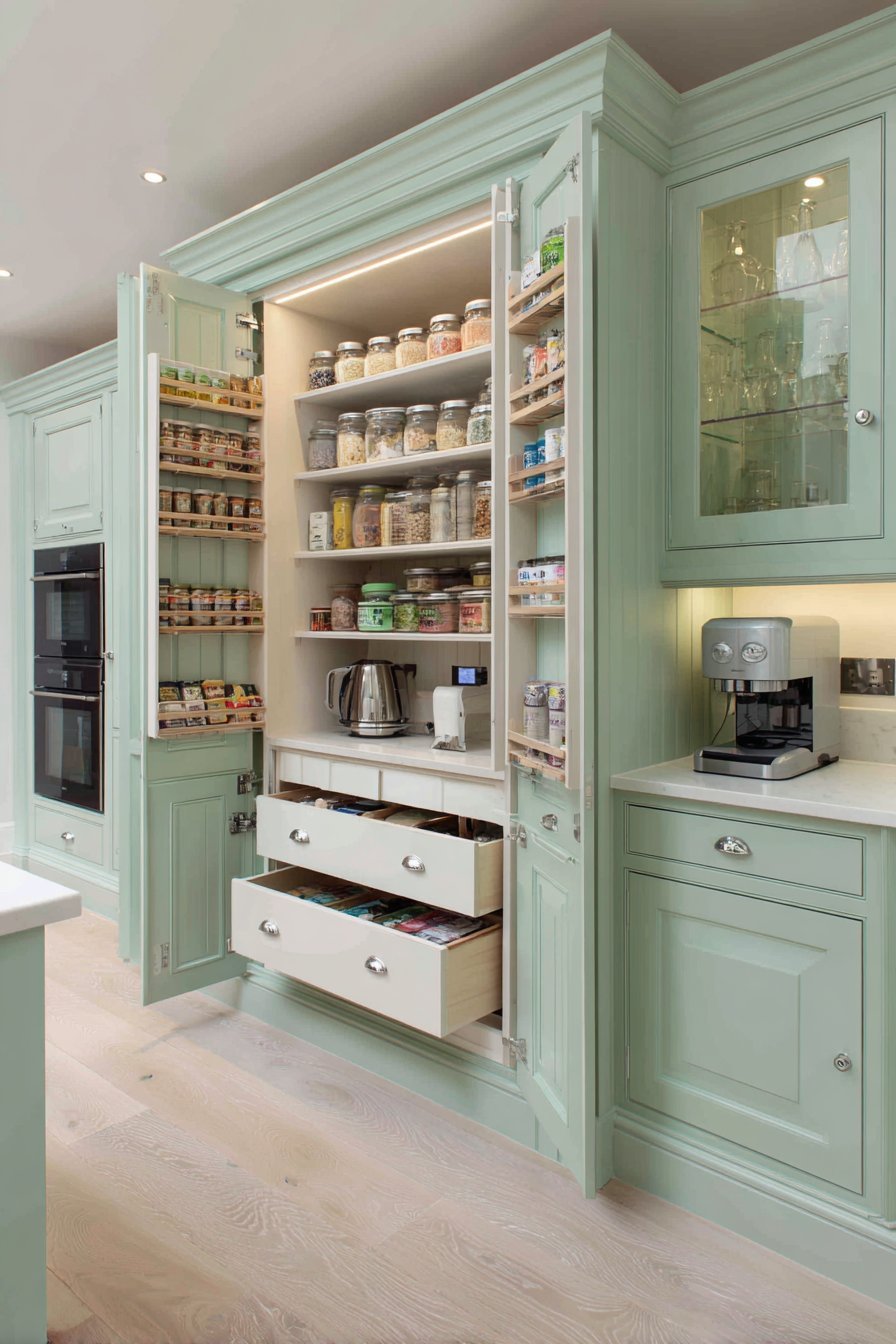 Organized Mint Green Kitchen Pantry