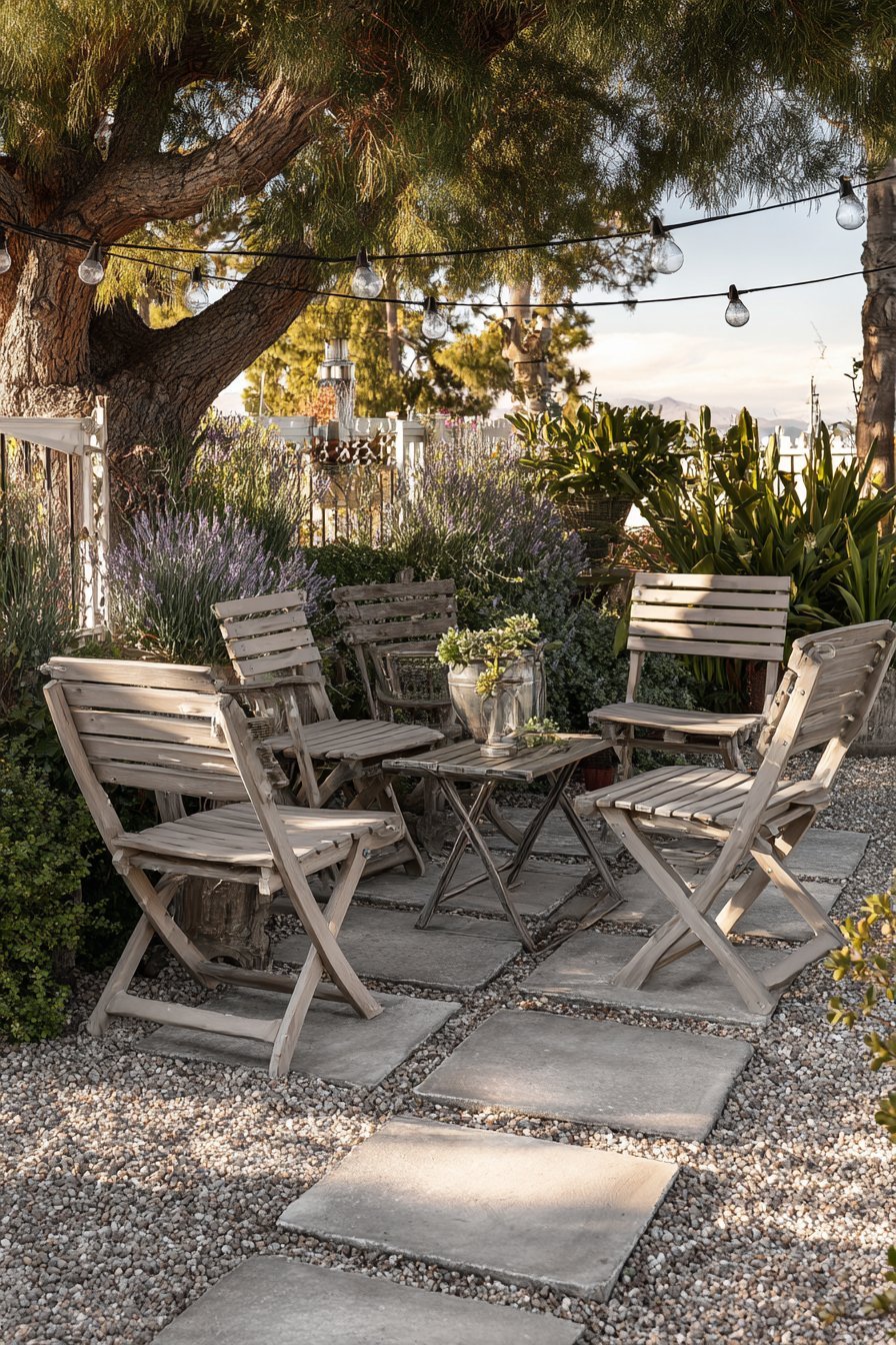 Stepping Stones in Pea Gravel with Shabby Chic
