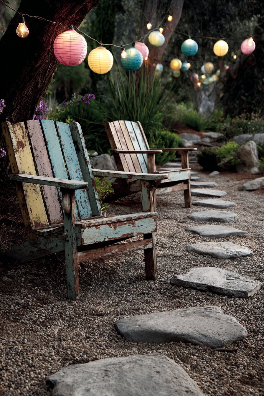 Stepping Stones in Pea Gravel with Shabby Chic