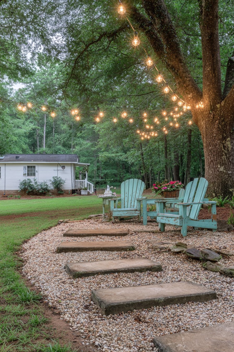 Stepping Stones in Pea Gravel with Shabby Chic